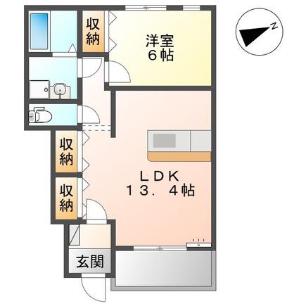 ステラ川南(1LDK/1階)の間取り写真