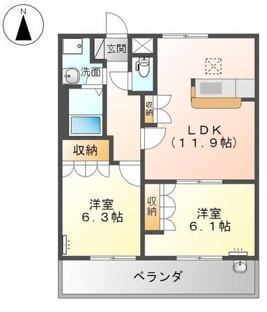 アルファ(2LDK/1階)の間取り写真