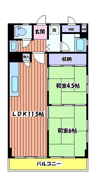 ウィングレスト(2LDK/2階)の間取り写真