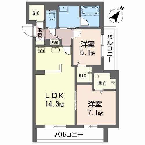 アンソレイエ古江(2LDK/2階)の間取り写真