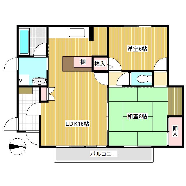 天神水出様アパート(2LDK/2階)の間取り写真