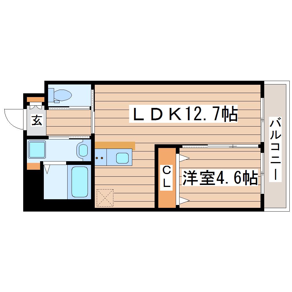 DUO美田園(1LDK/4階)の間取り写真