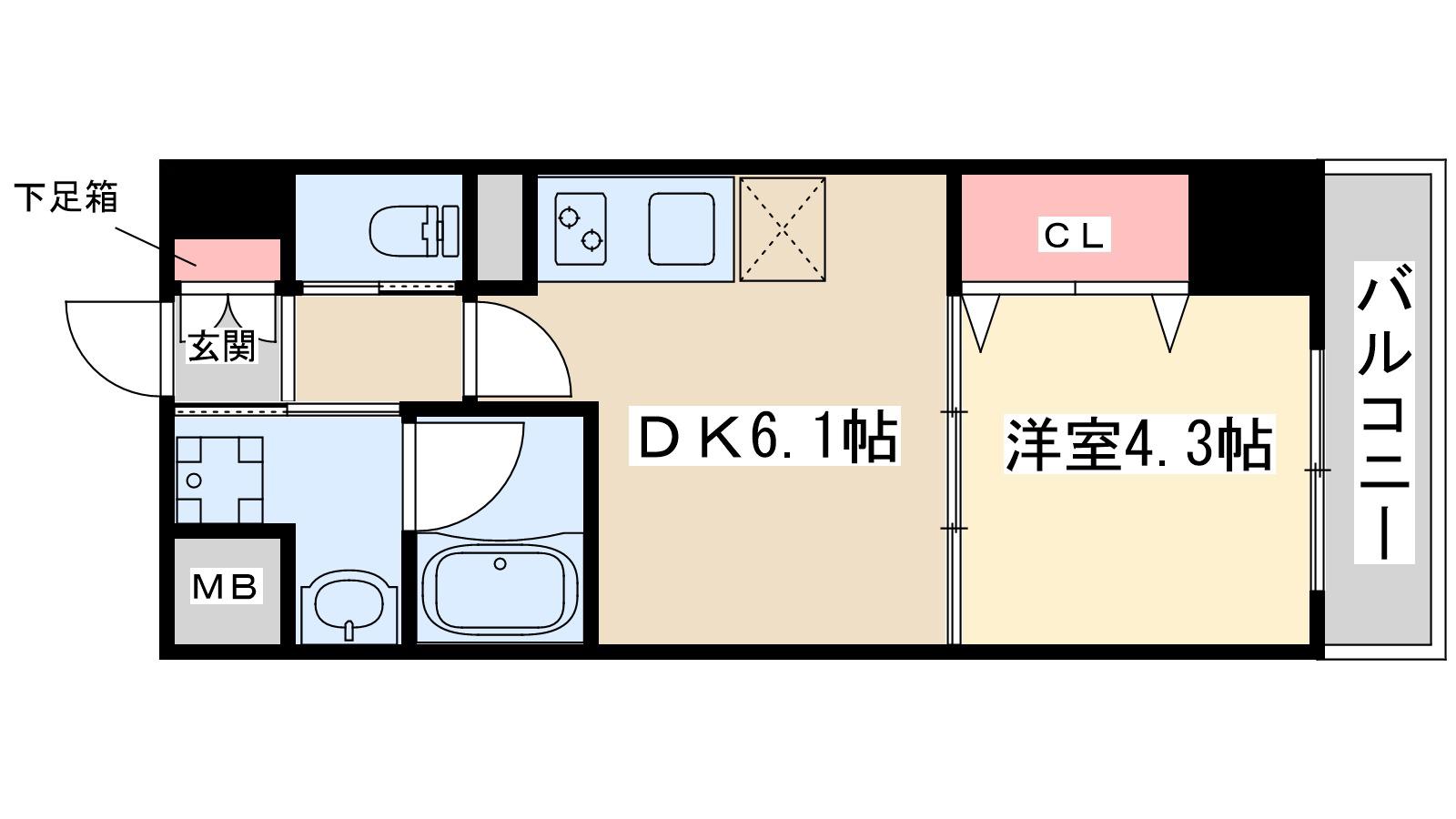 リッジガーデン江坂1(1DK/4階)の間取り写真