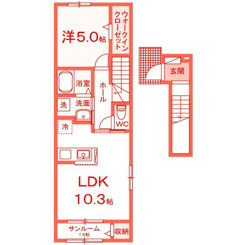 マーレ E(1LDK/2階)の間取り写真