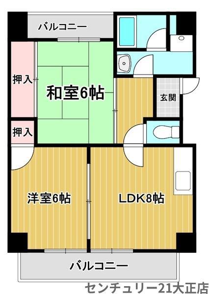 ハーバーウィンズ天保山(2LDK/2階)の間取り写真