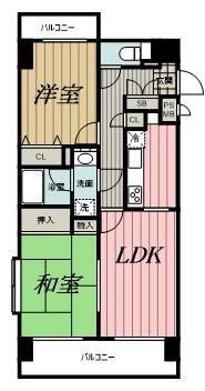 ダイアパレス千葉中央公園(2LDK/9階)の間取り写真