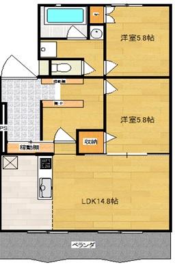 シャトー清城(2LDK/1階)の間取り写真