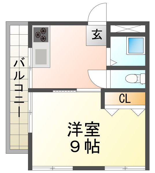 平成マンション(1DK/2階)の間取り写真