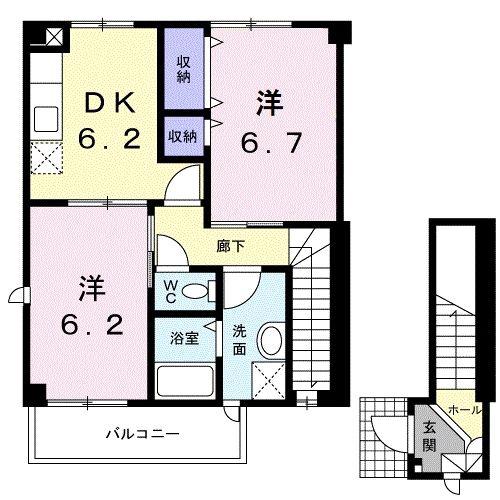 ひまわり(2DK/2階)の間取り写真