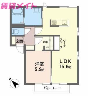 グランヴィラ羽津B棟(1LDK/2階)の間取り写真