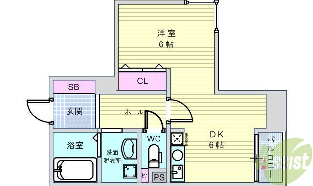 スクエア(1DK/2階)の間取り写真