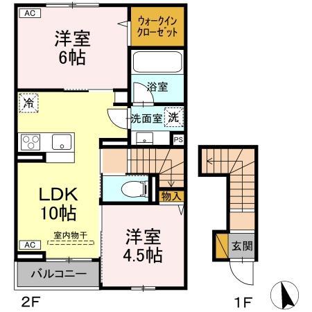 SERENVITA田宮(2LDK/2階)の間取り写真