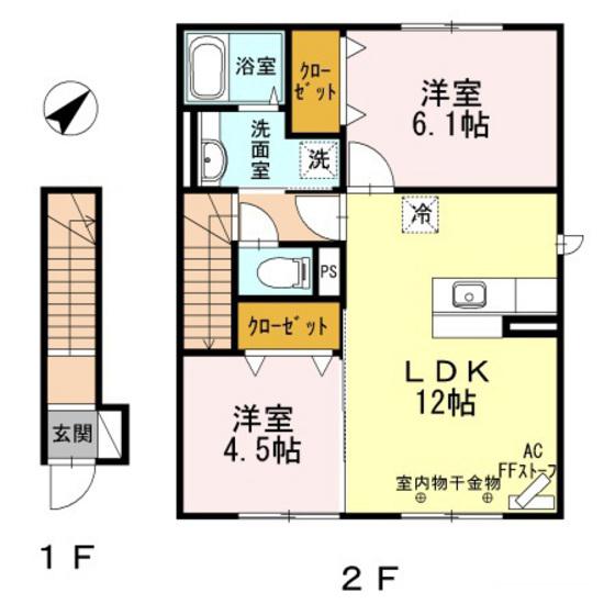 ユカレリ ハレ(2LDK/2階)の間取り写真
