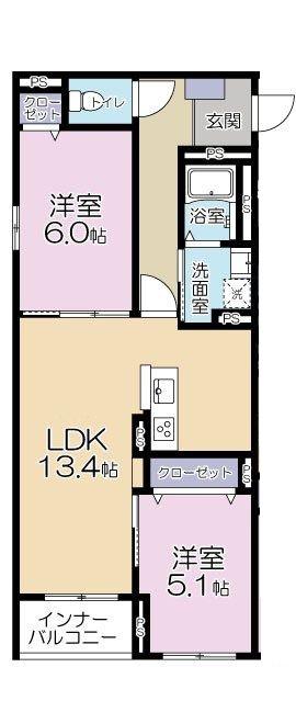 カサブランカ(2LDK/3階)の間取り写真