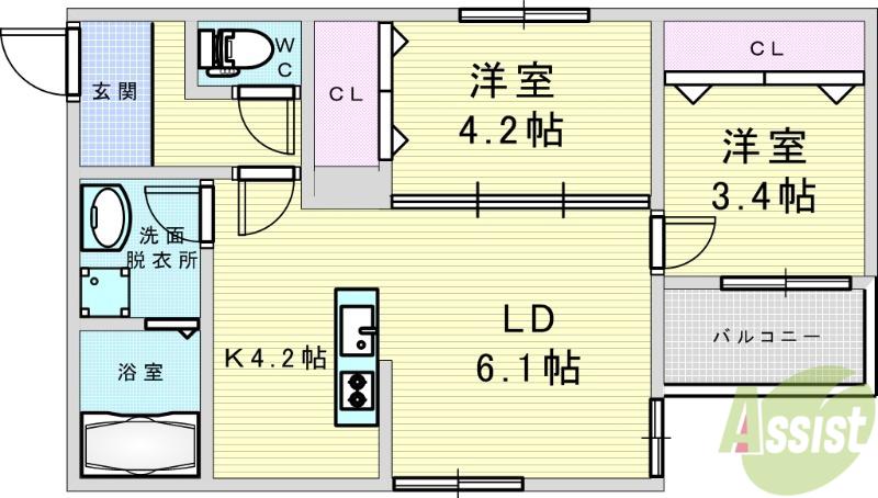 ピノコⅡ(2LDK/1階)の間取り写真
