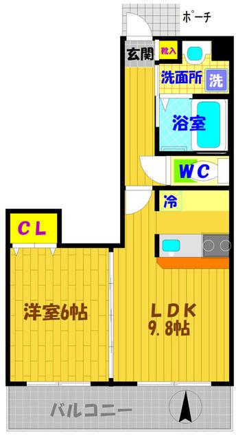 ウエルトオヤマ(1LDK/3階)の間取り写真