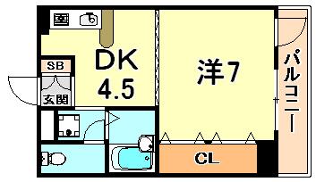 リッジヴィラ魚崎(1DK/2階)の間取り写真
