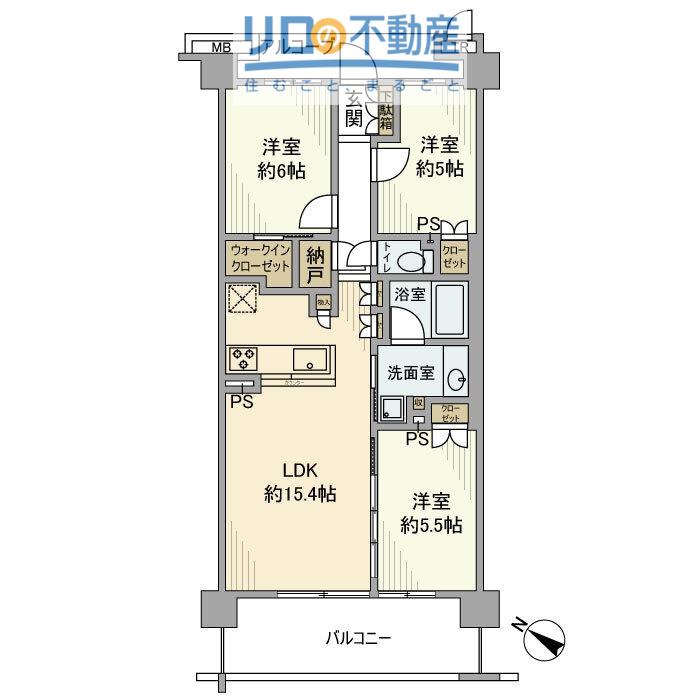 プラウドシティ伊丹(3LDK/3階)の間取り写真
