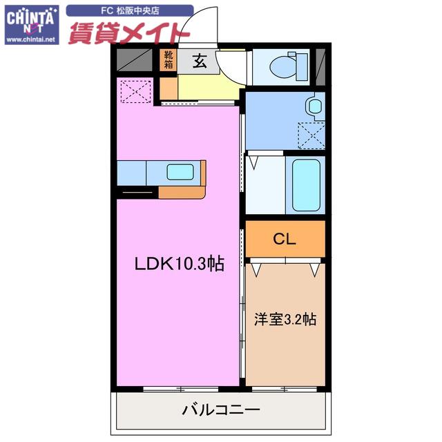 アンジュー(1LDK/3階)の間取り写真