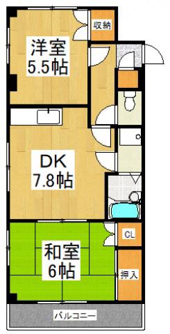 ソレーヌ(2DK/2階)の間取り写真