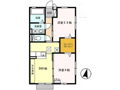 ファミール司III(2DK/1階)の間取り写真