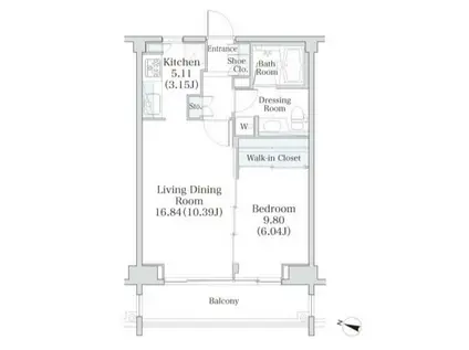 パークフラッツ市谷台町坂(1LDK/2階)の間取り写真