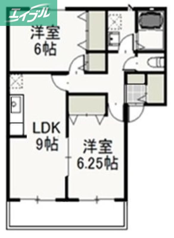 クリスタルパレス C(2LDK/1階)の間取り写真