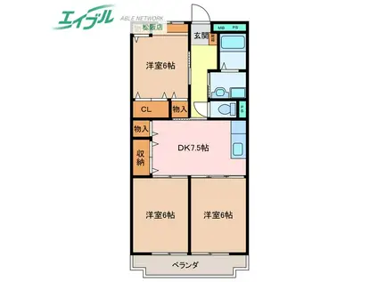 エクセレンス(3DK/1階)の間取り写真