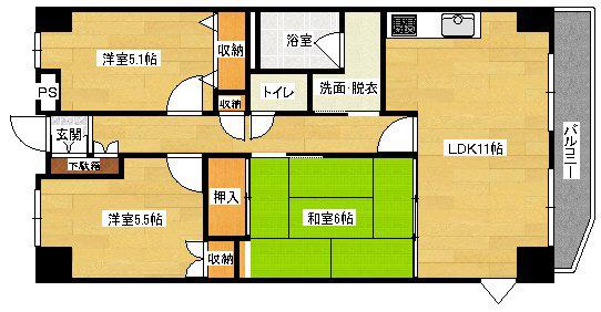両祖ビル(3LDK/7階)の間取り写真