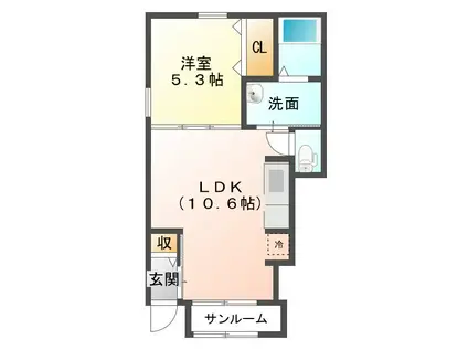 クラール西原(1LDK/1階)の間取り写真
