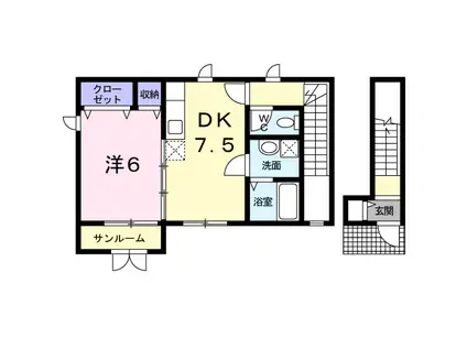 ル・シェモア(1DK/2階)の間取り写真