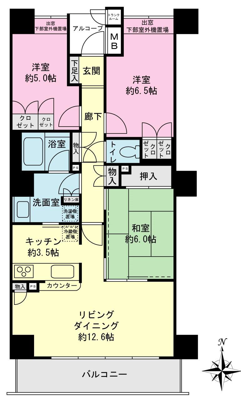 横浜ヘリオスタワー(3LDK/23階)の間取り写真