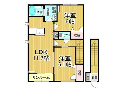 メゾンボヌールD棟(2LDK/2階)の間取り写真