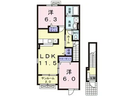 サンハイムB(2LDK/2階)の間取り写真