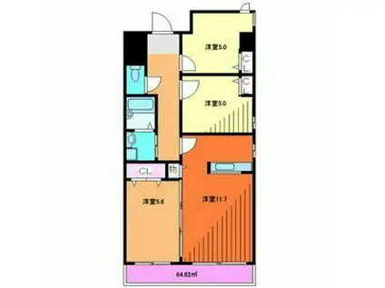 サニースポット 本館(3LDK/3階)の間取り写真