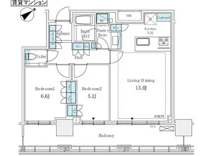 BRILLIA TOWER 浜離宮(2LDK/25階)の間取り写真