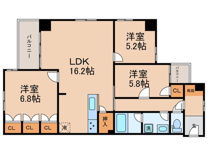 LINDEN夷町(3LDK/2階)の間取り写真