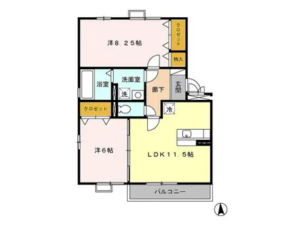 ジューンベリーA(2LDK/3階)の間取り写真