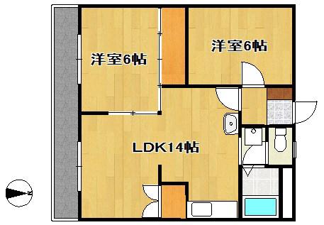 野中第3マンション(2LDK/1階)の間取り写真