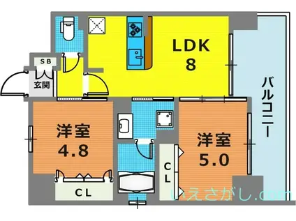 エステムコート神戸ハーバーランド前Vアクア(2LDK/4階)の間取り写真