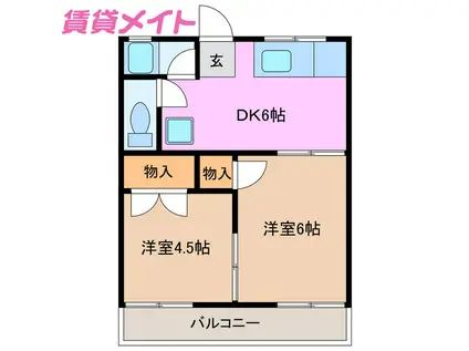 KMマンション(2DK/2階)の間取り写真