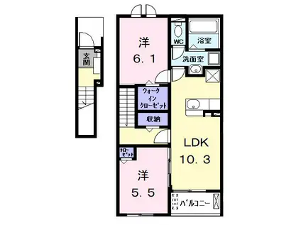 ヒカルサ名古屋港区大西I(2LDK/2階)の間取り写真