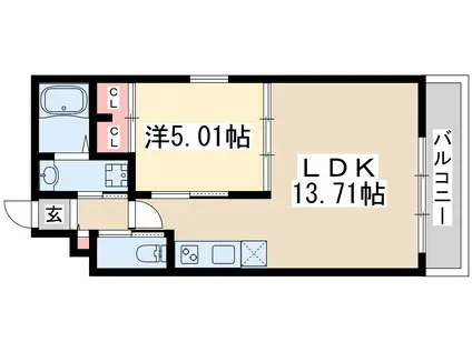 プレジオ三国アジアン(1LDK/2階)の間取り写真