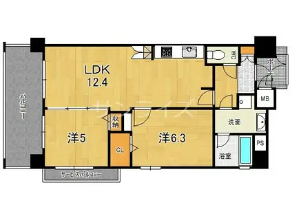 エステムコート京橋セレブIポーラスター(2LDK/9階)の間取り写真