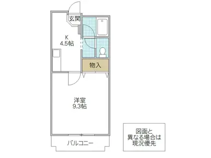トワメゾン水戸C棟(1K/3階)の間取り写真