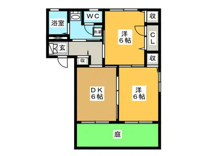 カーサボナール B棟(2DK/1階)の間取り写真