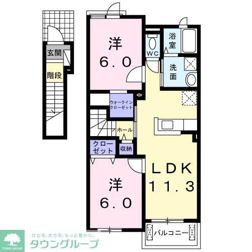 アリエル・ヴィオラ B(2LDK/2階)の間取り写真