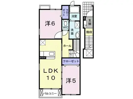 シャトレーヌ立花B(2LDK/2階)の間取り写真