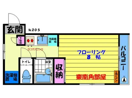 カトレア(ワンルーム/2階)の間取り写真