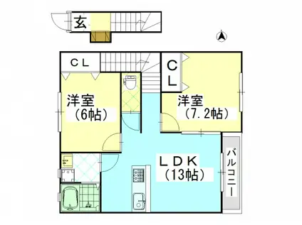 プティシュシュ福富(2LDK/2階)の間取り写真
